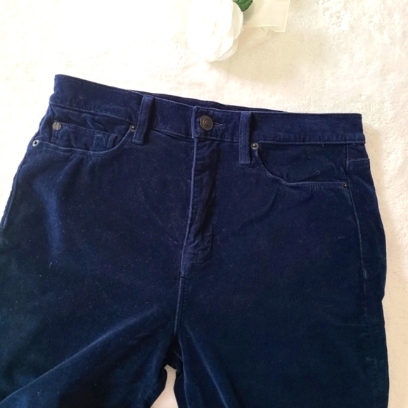 Navy Blue High Rise Velvet Pants - Picture 6 of 9